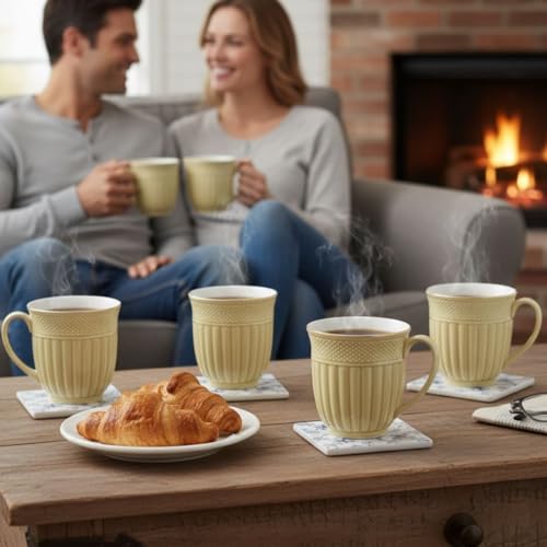 Image of Clay Craft Fine Ceramic Tea Cups Set of 6| 200 Ml Elegant Textured Cups with Comfortable Handle | Ideal for Tea| Coffee| Home Use & Gifting