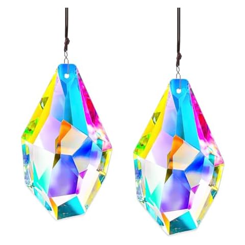 H&D HYALINE & DORA Set of 2 Crystal Sun Catcher Prisms 3.5" AB Colored Hanging Crystals for Window Rainbow Maker Prisms for Home Garden Decor Cover