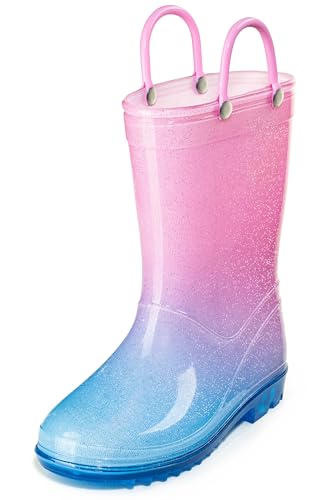 Puddle Play Kids' PVC Glitter Rain Boots with Easy-On Handles – Sparkly, Lightweight, for Girls & Boys – Toddler & Little Kid Sizes