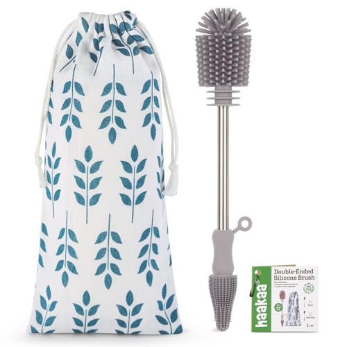 Image of Haakaa Silicone Cleaning Brush, Baby Bottle Brush, Bottle Brush Cleaner, Reusable Cleaning Brush for Haakaa Pump, Milk Storage Bags, All-Round Cleaning, Sturdy Bristles. Gray