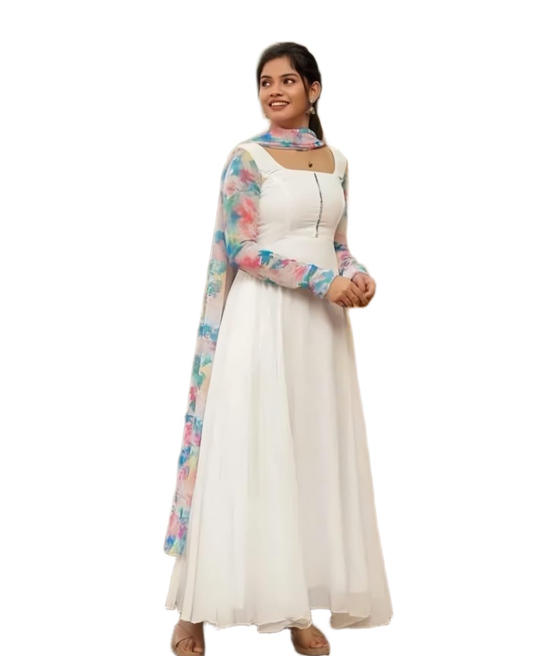 vespocm Womens Georgette Full Sleeves Square Neck Gown Featuring Solid Design with Pants and Tie_Dye Dupatta 3 Piece Ethnic Wear-picture-55