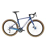 Rinos Sandman 1 Bicicleta de Gravel – Cuadro de Carbono TORAY T800 | Sora 18 Velocidades | Bicicleta Ligera para Carretera y Gravel | Frenos de Disco | Ruedas 700C (Azúl Metalizado, M (53cm))