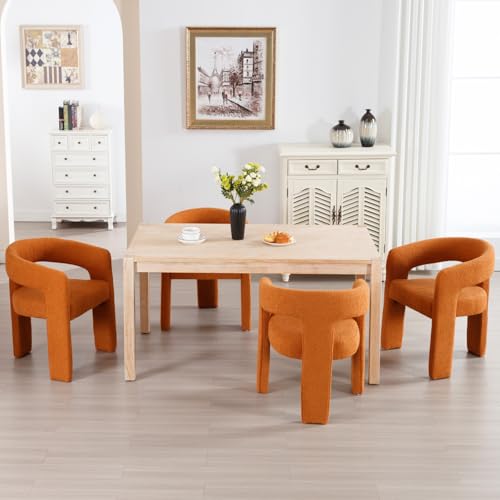 Image of HNY Modern Barrel Kitchen & Dining Room Chairs Set of 4, Sherpa Upholstered Accent Chairs with Arm, 18.5'' Wide Side Armchairs Vanity Chairs for Living Room Bedroom Makeup Small Spaces, Orange