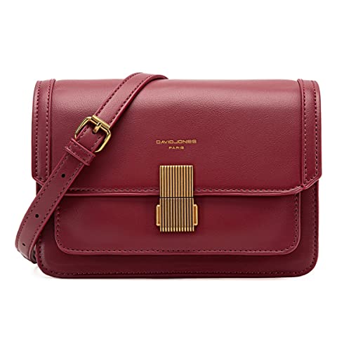 David Jones - Petit Sac Bandoulière Femme - Sac à Main Porté Epaule Simili Cuir PU Rigide - Pochette à Rabat - Sacoche Besace Ville Soirée Shopping Téléphone Mode Elégant Tendance Chic - Rouge