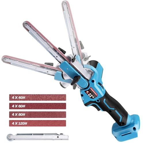 Ponceuse à bande sans fil compatible avec batterie Makita 18 V, ponceuse de détail sans balais avec 6 vitesses, bras de ponçage de 1,9 cm et 1,27 cm et 16...