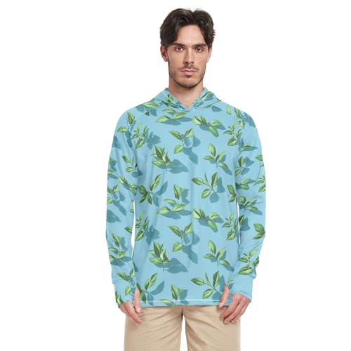 Wudan Art Basil Blue Mens Hoodies Shirts Long Sleeve Sailing Shirts Swim Shirt UPF 50+ S