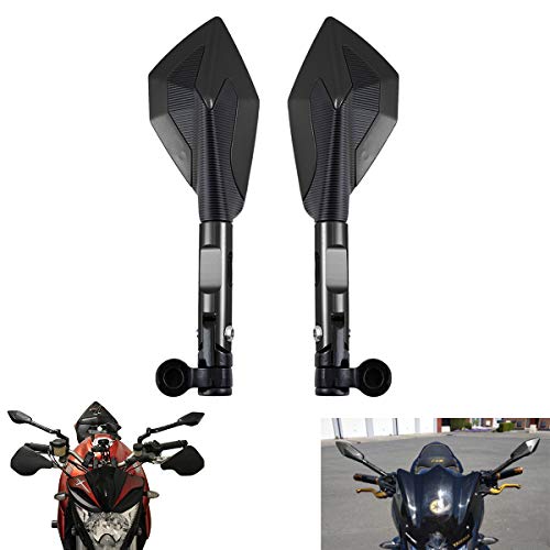Espejo Retrovisor CNC universal de aluminio negro y vidrio azul anti-vértigo para moto