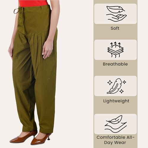 Image of Happy Bunny Salwar Pant for Women, Fine Cotton Ethnic Trousers with Drawstring Waist, Comfortable Daily, Office & Casual Wear Bottoms (XL, Forest Green)