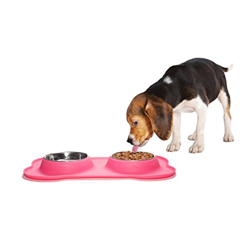 image for KEKS Dog Bowls Set of 2 Stainless Steel Bowls with Non-Skid & No Spill