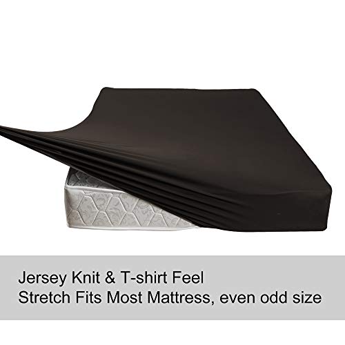 Image of Queen Size Fitted Sheet Only - 4-Way Stretch Jersey Knit, T-Shirt Feeling & Ultra Soft, Wrinkle Free, Non-Slip & Snug Fit for Mattress (Deep: 5 inch-16 inch) - Brown, Queen