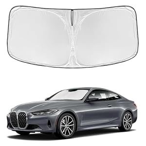 Windshield Sun Shade for BMW 4 Series 2021-2025 2026 430i 440i i4 m4 330i – 4 Layers for Front Windows Shade Cover Custom Fit 4 Series Sun Visor 250T Retractable Shade Blocks UV Rays Car Accessories