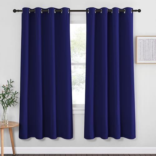 NICETOWN Blackout Curtain Drape 72 inch Long - Grommet Noise Reducing Thermal Insulated Modern Window Treatments for Bedroom Living Room (1 Panel, 52 x 72 Inch, Navy Blue)