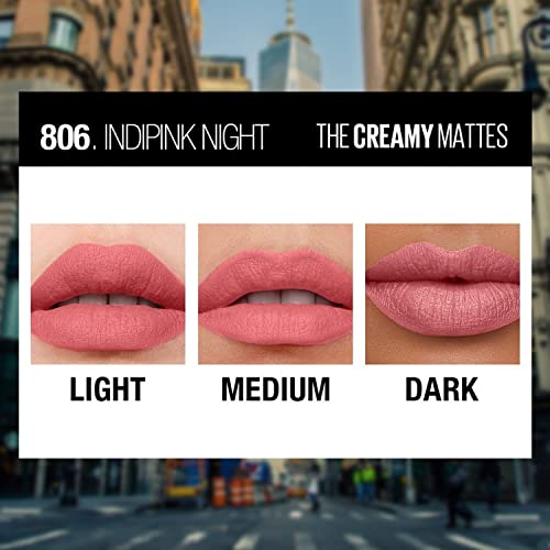 Image of Maybelline New York Matte Lipstick, Intense Colour, Moisturised Lips, Color Sensational Creamy Matte, 806 Indipink Night, 3.9g