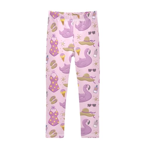 ALAZA Girls' Leggings Children's Yoga Pants Skinny Printed Dance Purple Flamingo Summer Comfortable 4T