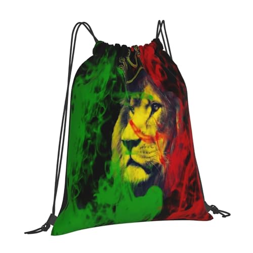 Jamaican Rasta Reggae Judah Lion Bags Backpack Drawstring Bag Gym Bag Travel Hiking Beach 16X14 In2