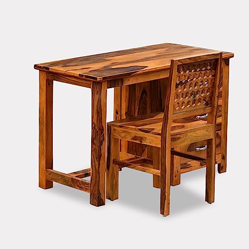 Image of Solid Sheesham Wood Study Table | Computer Table for Home & Office | Modern & Contemporary Writing Desk with 2 Drawers (6)