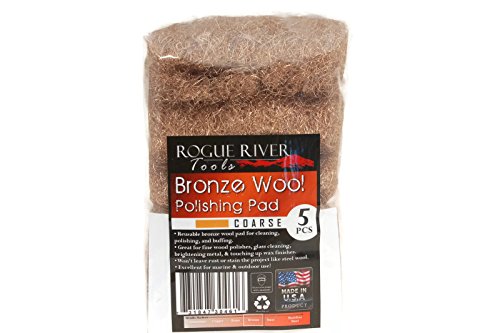 Rogue River Tools Bronze Wool Pads - COARSE (5pc). Marine, Glass, Wood, Industrial|Soft Touch, No Rust! ~Made in The USA