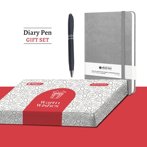 Image of Jhingalala A5 Leather Cover Hardbound Undated Journal Notebook with Pen Combo Gift | 80 GSM Premium Non-Bleeding Paper | Diary with Pen | Ideal Corporate, Diwali & New Year Gift (Grey)