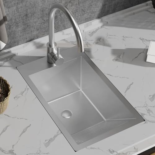 Fregadero Bajo Encimera con Tabla de Lavar, Fregadero Acero Inoxidable 304 con Grifo, Escurridor y Tubo de Desagüe, Pila de Lavar para Cocina, Balcón y Baño(Silver)