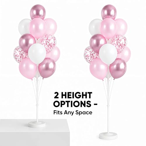 Image of Balloon Column Stand Kit with 10inch Metallic Pink Confetti Balloons, Base&Pole,Balloon Column Kit for Floor&Table Decoration for Party Wedding Bridal Baby Shower Birthday