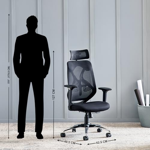 Image of Home Centre | Yuva | Mesh High Back | Nylon | Study and Office Chairs | Black | 1 Year Warranty