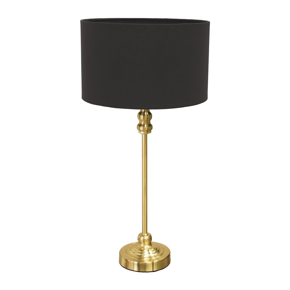 ValueLights | Gold Metal Candlestick Table Lamp with Charcoal Fabric Drum Shade Bedside Light | Table Lamps, Home Décor & Improvement Essential | Included LED Bulb