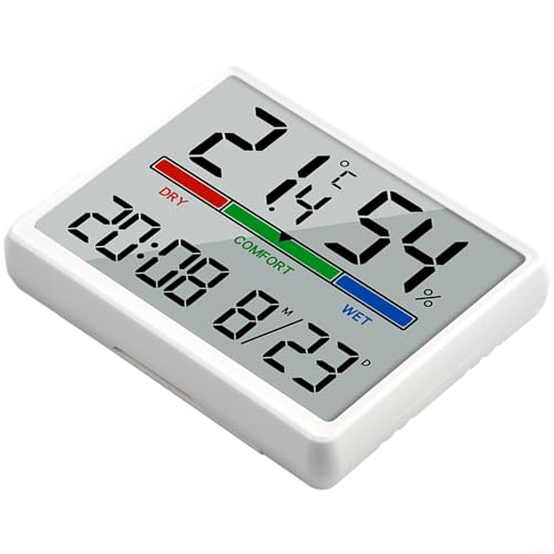Honseadek Reloj de pared electrónico con indicador de temperatura, reloj despertador digital para cocina u oficina, gran pantalla LCD multifunción con termómetro, color negro y blanco (blanco)