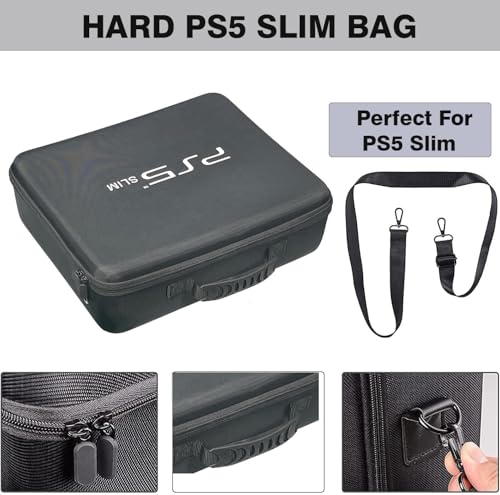 Image of New World Storage Bag for PS5 Slim , Carrying Case for PS5 Slim Console, Hard Shell Protective Case Travel Bag for PlayStation 5 Slim Console Disc /Digital Edition - Black