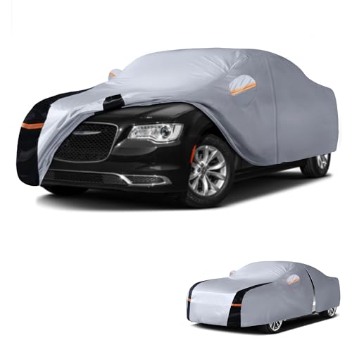 Image of Multi-Layer Car Cover Custom Fit for Chrysler 300(2004-2026), 100% Waterproof All Weather for Automobiles, Gift with Towel, Heavy Duty Car Covers for Rain Sun UV Protection with Door Zipper