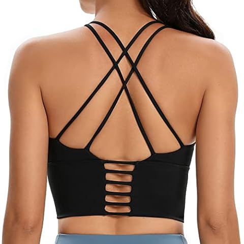 Nanomi Beauty Womens Padded Strappy Sports Bra Workout Running Yoga Tops (Small, Black) Cover