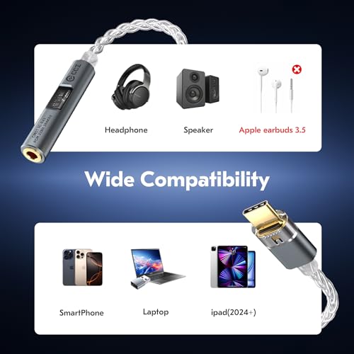 Image of 2026 USB C DAC Audio Adapter with Headphone Amplifier, USB C to 3.5mm Audio Adapter for Wired Headphones, Hi-Res Type C DAC Compatible with iPhone 15, Android, Laptop & Tablet