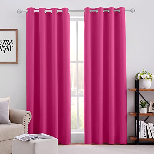 HOMEIDEAS Raspberry Blackout Curtains Hot Pink Curtains for Bedroom 52 X 84 Inch Length 2 Panels Set Room Darkening Bedroom Curtains Soundproof Thermal Grommet Window Curtains for Living Room