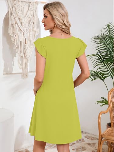 DEARCASE Womens Summer T-Shirt Dresses V Neck Elegant Classy Ruffle Sleeve A-line Tunic Dress 2026 with Pockets Avocado Green Small — view 2