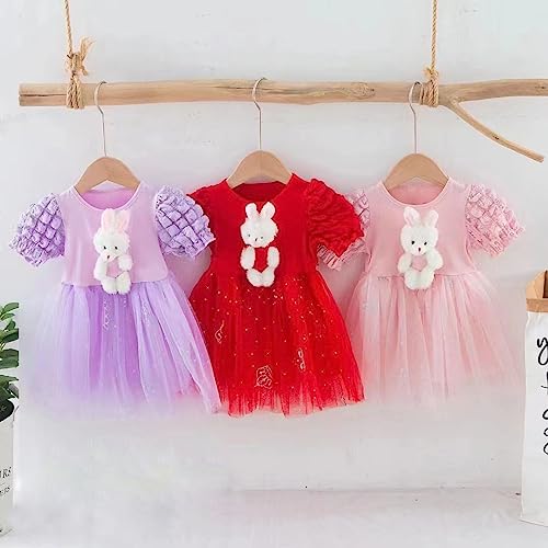Image of Bold N Elegant Girl's Sequin Glitter Party Princess Sparkle Tutu Mini Dress Frock With Soft Plush Bunny Rabbit Toy For Infant Toddler Baby Girl's