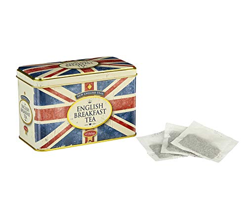 New English Teas Union Jack Tea Tin with 40 English Breakfast Teabags – British Souvenir Gift