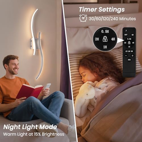 Image of Battery Operated Wall Sconces Set of 2, Rechargeable Dimmable Battery Wall Light with Remote Control, Brushed Nickel LED Wireless Wall Light for Living Room Bedroom Hallway，31.5inch (Brushed Nickel)