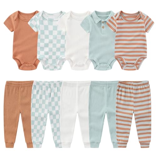 Image of MAMIMAKA Newborn Baby Layette Gift Set 10-Piece Baby Boy Girl Short Sleeve Bodysuits with Pants Infant Outfit Essentials