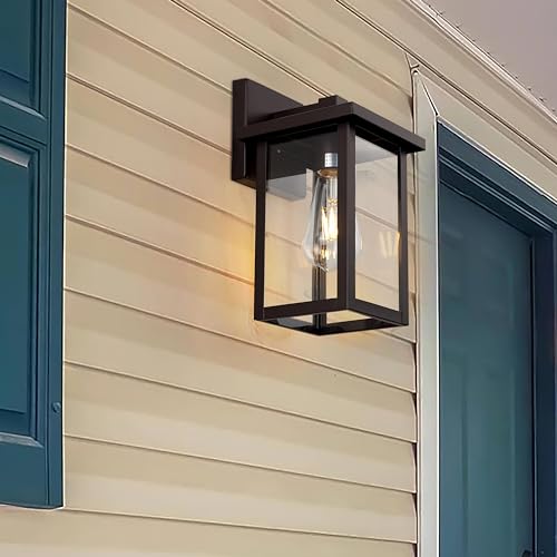 Image of Oil Rubbed Bronze Outdoor Wall Light Fixture, Waterproof Clear Glass Shade Outdoor Sconce Lighting with E26 Sockets, 11 inch Exterior Lantern Lights for House Porch Entryway