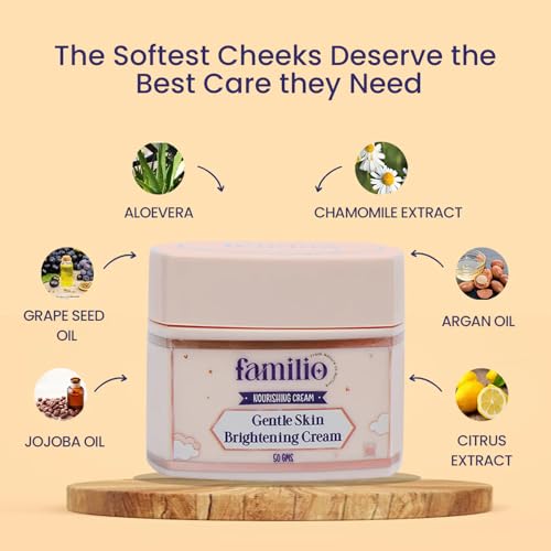 Image of Familio Gentle Skin Brightening Cream for Kids | Natural Nourishing Moisturizer with Argan Oil, Jojoba Oil & Aloe Vera | 24-Hr Hydration | Safe for All Age Groups | Paraben & Sulfate-Free | 50 g