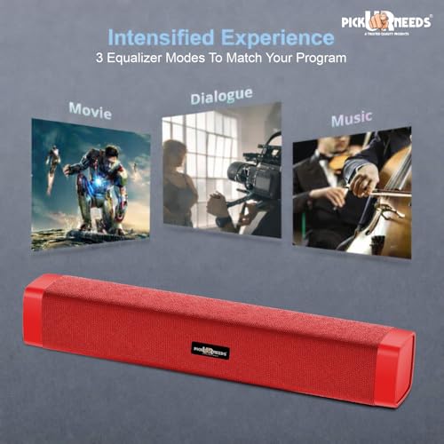 Image of Pick Ur Needs Rechargeable 10W Wireless Bluetooth Soundbar Speaker with 1200mAh Battery, FM Radio, TF Card, USB & AUX Support - 4 Hours Playtime Home & Outdoor Speakers (Red)