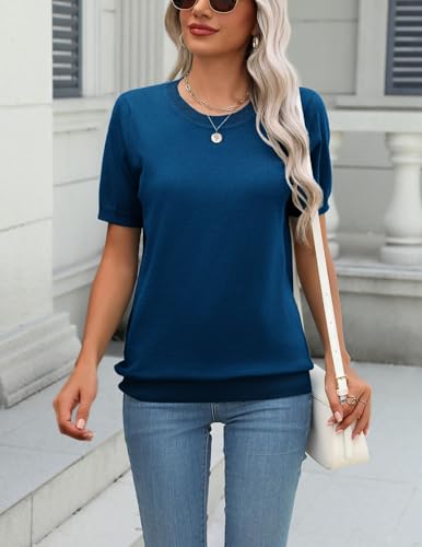 Image of Zeagoo Womens Summer Short Sleeve Tops Crew Neck Lightweight Pullover Sweaters Loose Dressy Casual Blouse Basic Clothes