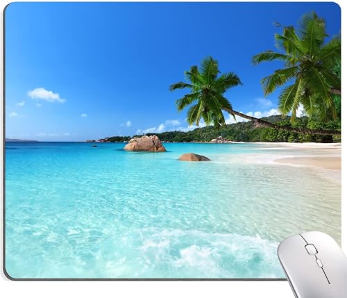 Image of Premium-Textured Mouse Pad, Non-Slip Rubber Base Mousepad for Laptop, Computer & PC, 9.5x7.9 in - Enhanced Precision, Ergonomic Comfort, Ideal for Gaming & Office (Hawaii Beach)