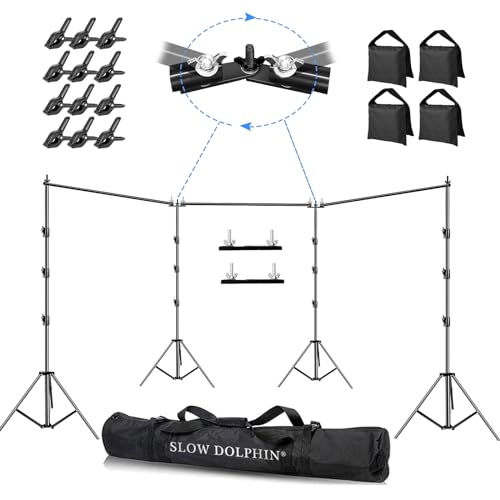 SLOW DOLPHIN Photo Video Studio 30ft (Wide) x 10ft (Tall) Degree Crossbar Rotatable Angle Adjustable Triple Crossbar Extender Mount Photography Background Support System Sand Bags Clamps Carry Bag