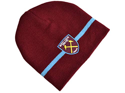 Questo berretto West Ham è un cappello lavorato a maglia color vinaccia.