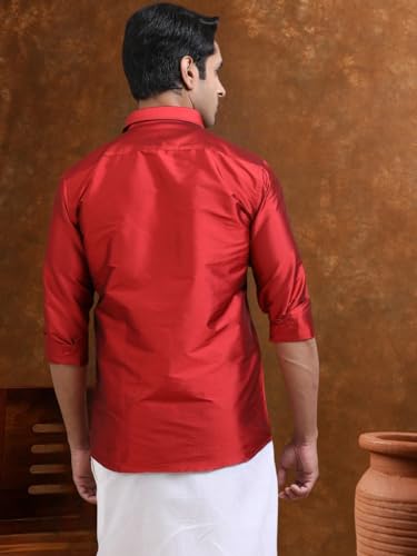 Image of Tattva Men Silk Blend Ethnic Shirt | Traditional South Indian Wear for Wedding, Festivals & Casual Wear