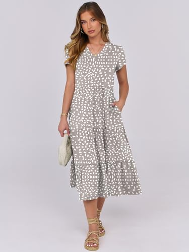 ANRABESS Women's Summer Casual Short Sleeve V Neck Midi Dresses 2025 Spring Flowy A-line Tiered T Shirts Boho Beach Dress Polka Dot Large - Image 3