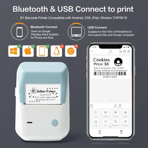 Image of LMASBLTER B1 Label Maker 2 Inch Bluetooth Thermal Label Printer for Barcode, Address, Labeling, Logo, Clothing, Jewelry, Retail, Mailing, Support with Phones&PC, Easy to Use for Office & Home-Blue