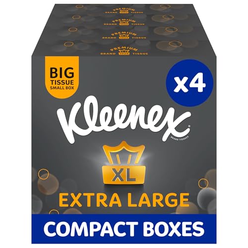 Kleenex Extra Large Facial Tissues - Multipack 4 Compact Tissue Boxes - Soft Strong and Extra Big