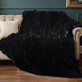 Ghouse Faux Fur Throw Blanket for Couch,Black Fluffy Blanket Soft Fuzzy Bubble Blanket for Sofa Bedroom Living Room,50 * 60 Inches Black
