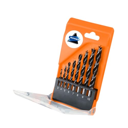 BOYMA- 8 Brocas-profesionales-Set de Brocas para Madera -3,4,5,6,7,8,9,10 mm - Juego de Brocas Para Madera -Brocas para Madera-Madera Dura y Blanda-Acero De Alto Carbono DIN 338